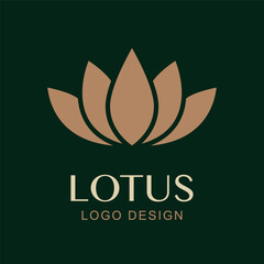 Vector Lotus Logo Design. Minimal Luxury Flower Symbol for Spa, Wellness, Yoga, Beauty Brand, Natural Cosmetics, Health, Meditation Studios. Gold Lotus Symbol