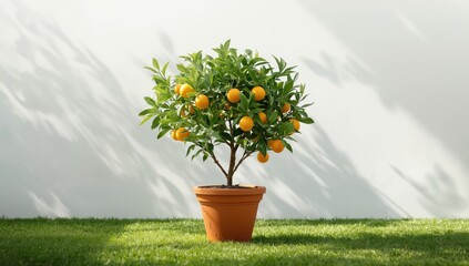 Grafted citrus trees bearing fruit in a garden setting, highlighting horticultural methods during summer