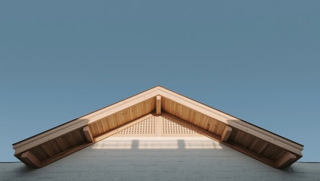 Low-angle perspective of residential roof against sky, focusing on structural integrity and maintenance