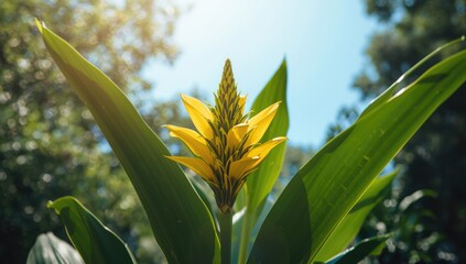 Bright croton with colorful yellow and green petals and large leaves, ornamental plant care focus