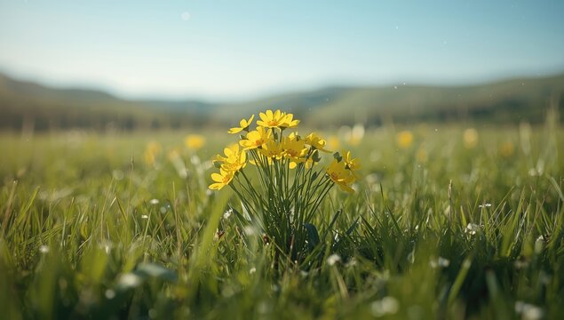 Flowers of Birdsfoot trefoil growing among grass, used in landscape stabilization