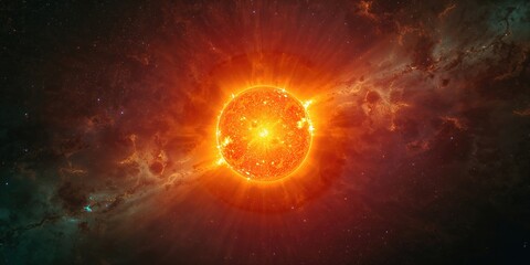 Giant star with luminous flare in the universe, illustrating stellar phenomena in a vast galaxy, World Astronomy Day