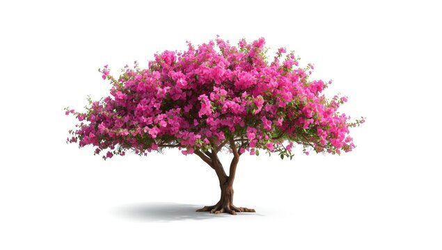 Pink Bougainvillea tree isolated on white background, used as a decorative botanical element, World Planting Day
