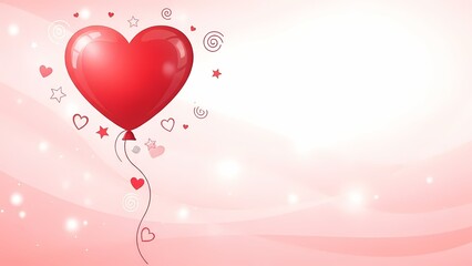 valentine day Vibrant red heart balloon with decorative swirls and stars floats on a soft pink gradient background.