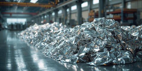 Rolled aluminum metal sheets stored in a manufacturing setting, focusing on organization and maintenance