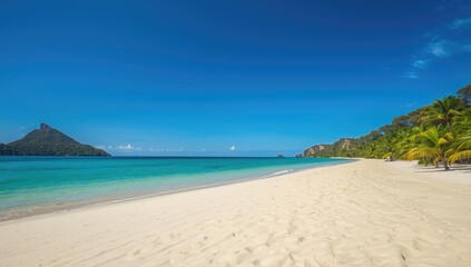 Fototapeta premium Remote beaches with turquoise waters and lush surroundings, suitable for nature preservation efforts, Earth Day