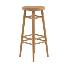 Wooden bar stool with a round seat and four legs on a transparent background