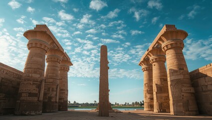 Historical Karnak Temple with massive stone structures and intricate carvings, highlighting cultural heritage preservation