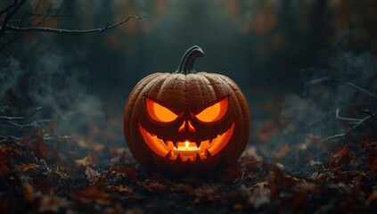 Menacing jack-o-lantern with mischievous smile, Halloween theme for festive display