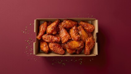 Tasty baked chicken wings presented in a box, processed snack choices and dietary considerations