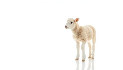 Fototapeta premium Single sheep on a plain white backdrop, ideal for livestock or agricultural graphics