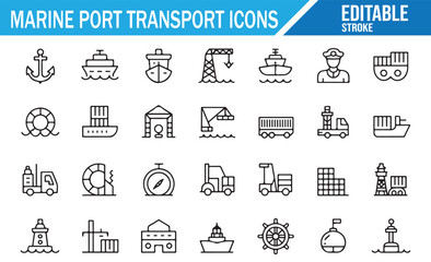 Editable Stroke Marine Transport Icons Set - Vector Graphics © SANTI