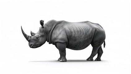 Obraz premium Black rhinoceros in a natural pose on a white backdrop, highlighting species preservation efforts