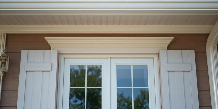 Double pane window with slim trim and shutters, enhancing energy efficiency in residential design, World Energy Conservation Day