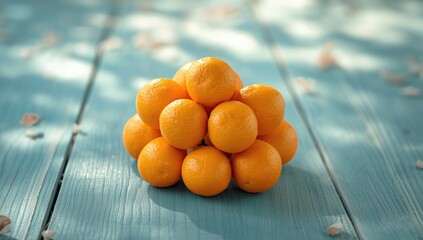 Fresh organic baby santang and mandarin oranges displayed on a blue wooden surface, highlighting their sweetness and juiciness, World Fruit Day