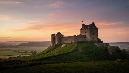 Obraz premium Historic castle structure with defensive walls and turrets, highlighting erosion risk, Earth Day