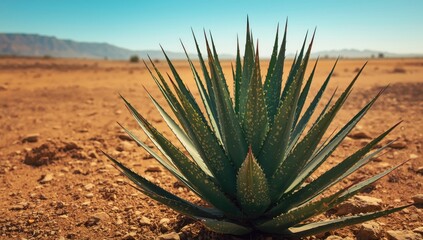 Vibrant green foliage of a summer plant set against a dry desert landscape, highlighting seasonal growth, Earth Day