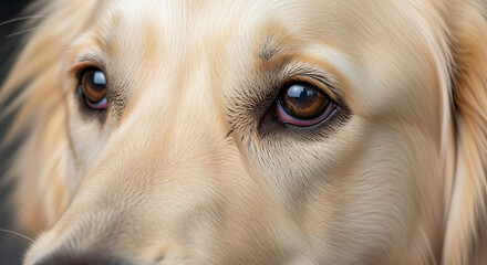 Detailed Eye Close-Up of Ill Golden Retriever, Reddish and Inflamed, 4K Medical Veterinary Reference Image