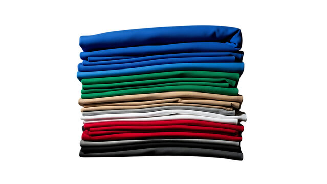 Stack of colorful folded t shirts isolated on transparent background