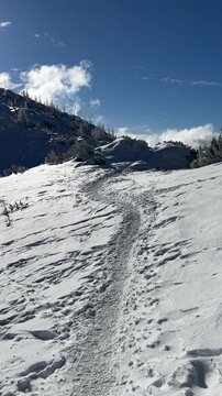 Julian Alps winter landscape, path to Debela pec peak