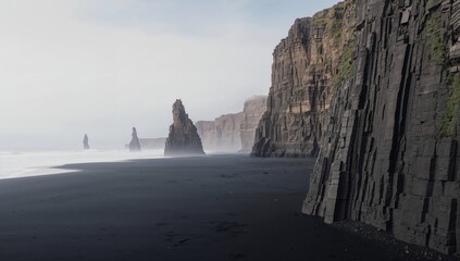 Reynisfjara Beach volcanic basalt columns, natural stone textures showcasing erosion features
