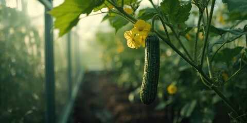Greenhouse cucumber with vibrant texture indicating sustainable farming practices