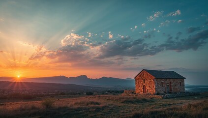 Sunset behind historic orthodox chapel in Nicosia, Cyprus, ideal for travel imagery