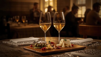 Fototapeta premium Enjoying fortified Andalusian dry fino and sweet sherry wine alongside Spanish tapas, emphasizing beverage and cuisine pairing, World Food Day