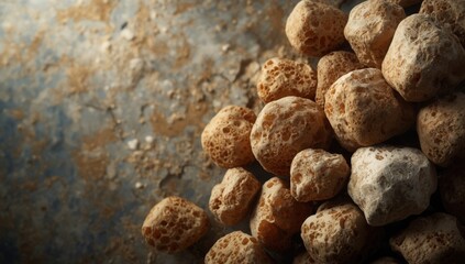 Old natural stone with porous surface forming an abstract background pattern, wall texture, and erosion effect