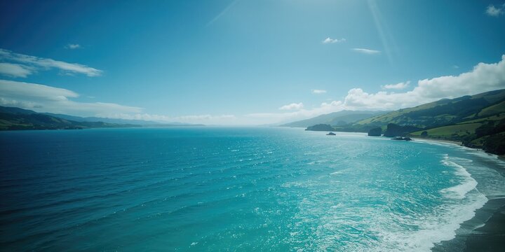 Coastal landscape of Akaroa with rugged shoreline, emphasizing erosion effects, HDR imaging