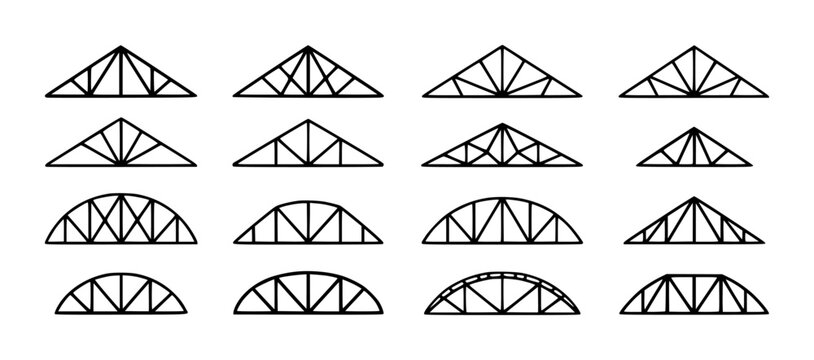 Collection of black truss structures including triangular and arched architecture engineering