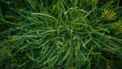 Fresh green grass with dewdrops after rain, suitable for UI backdrop or text layout