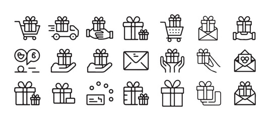 Gift and Celebration Line Icons Set, Present Boxes, Party and Holiday Outline Symbols. vector illustration eps 10