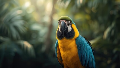 Bright blue and yellow macaw perched with detailed plumage, highlighting tropical bird species, World Bird Day