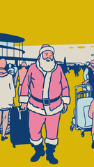 Santa Claus at Modern Airport Terminal