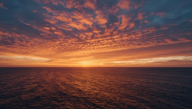 Water surface during sunset with colorful sky and calm waves, suitable for layout backgrounds, World Oceans Day - Powered by Adobe