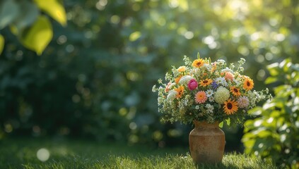 Colorful flowers and greenery in a garden, illustrating landscape aesthetics and plant diversity