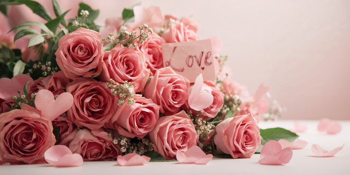 Pink roses bouquet with lush blossoms serving as a vibrant centerpiece for celebrations - Powered by Adobe