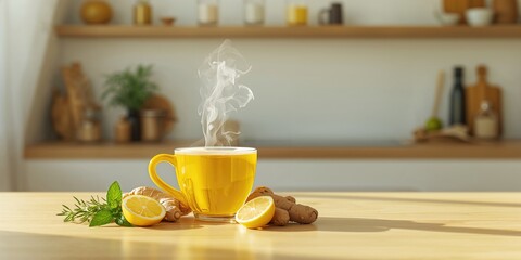 Hot ginger lemon tea served in a mug, highlighting herbal drink for wellness, World Tea Day