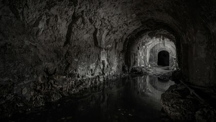 Underground tunnel filled with water, safety hazards and maintenance challenges