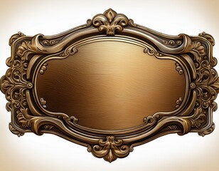 vintage bronze nameplate with decorative frame isolated on transparent cutout background