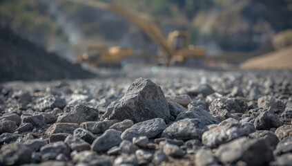 Mining-extracted rocks with irregular shapes, highlighting erosion and environmental impact