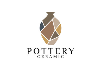 flower vase logo. room home interior decoration vector design concept