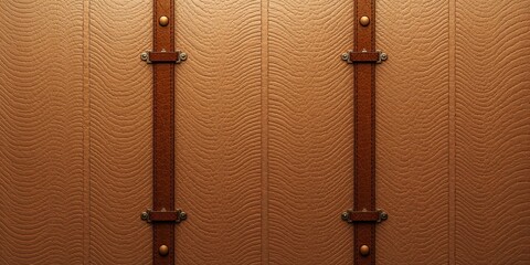 Close-up of light brown embossed leather featuring detailed patterns and bronze pendants, suitable for fashion accessory backgrounds
