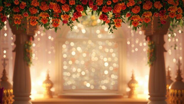 Traditional Indian festival adornment with colorful garland and toran, seasonal decoration setting