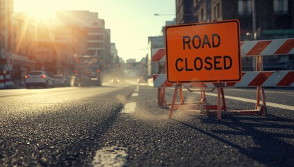 Traffic signs indicating road closure lead to detours, focusing on road safety measures
