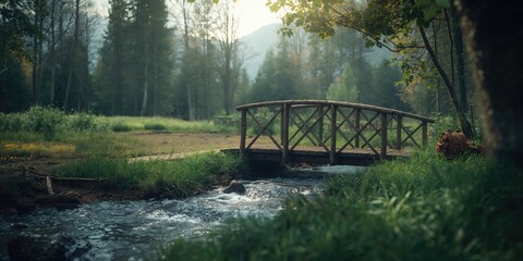 Hiking trail crossing a wooden footbridge in a natural peat bog landscape, emphasizing pathway safety