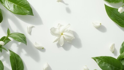 Jasmine blossom with green leaves, suitable for herbal tea ingredients, Earth Day