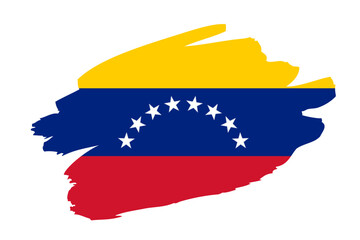 Vector illustration of Venezuelan flag in the form of art brush stroke, isolated on transparent background design element. 