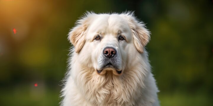 Headshot of a majestic white livestock guardian dog showing a calm and confident demeanor, highlighting breed features